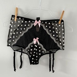 Victoria Secret black polka dot lace with garder